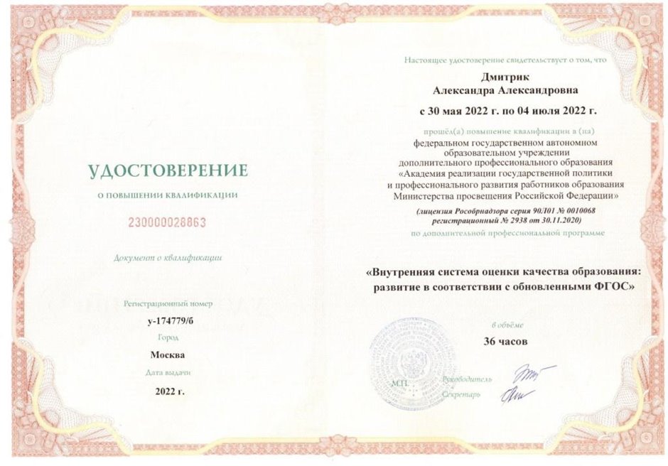 2021-2022 Дмитрик А.А. (Удостоверение о повышении квалификации оценка кач-ва обр-я)
